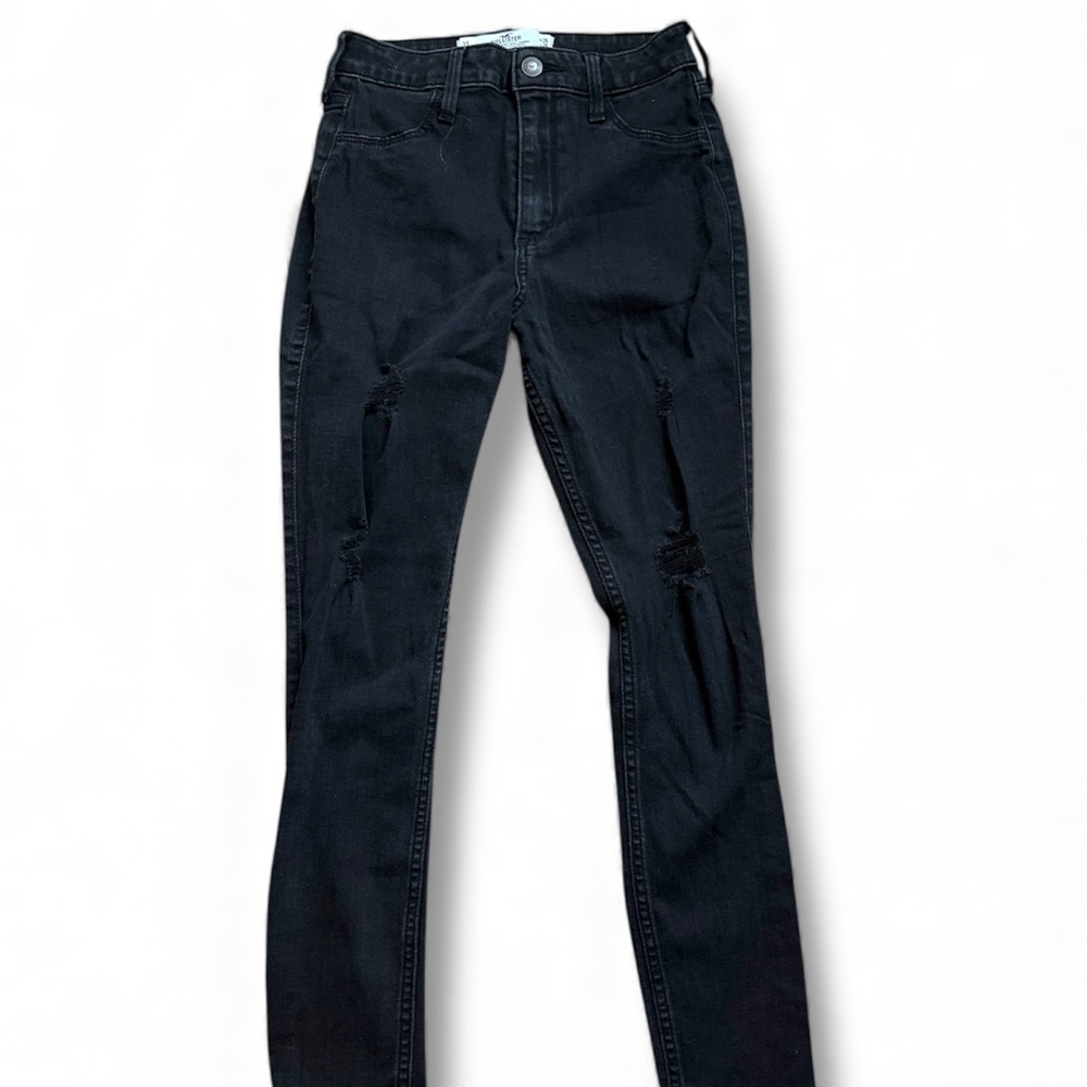 Hollister Women's High Waisted Black Ripped Skinny Jeans